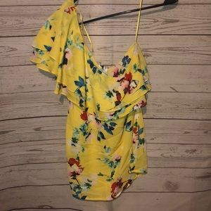 Rose & Olive Tops - Rose + Olive One shoulder Yellow Small Floral Top Rose & Olive Tops - Rose + Olive One shoulder Yellow Small Floral Top